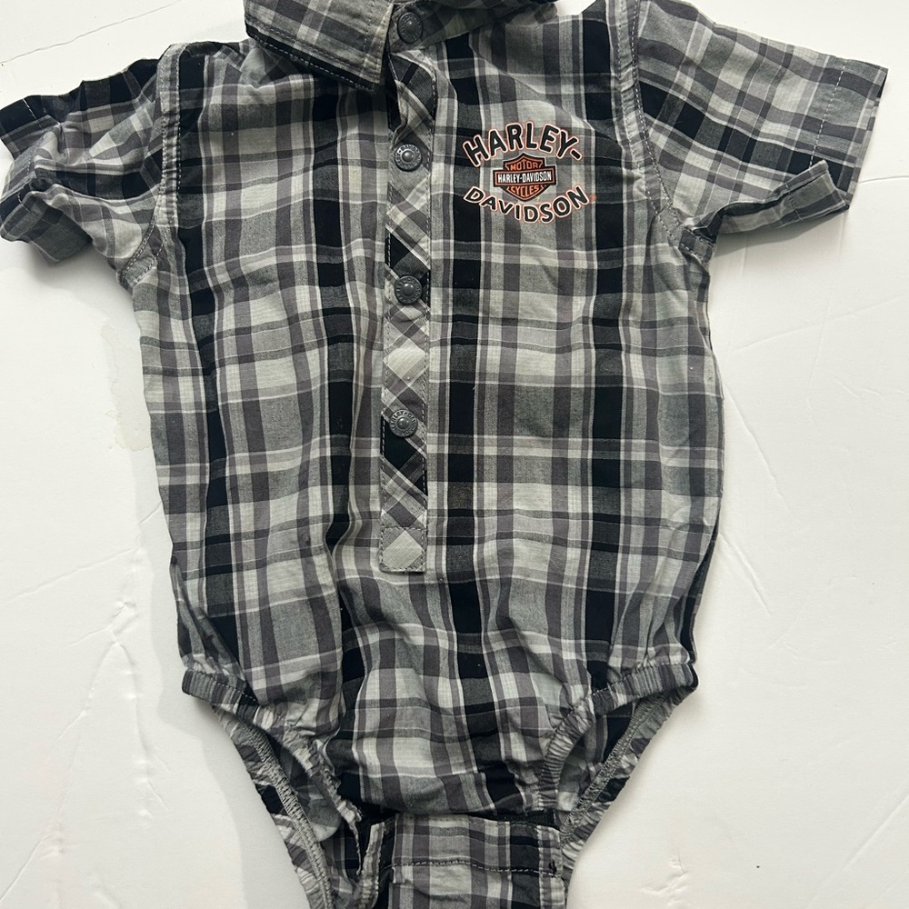 Harley-Davidson Black & Gray Plaid Baby Onesies 12m